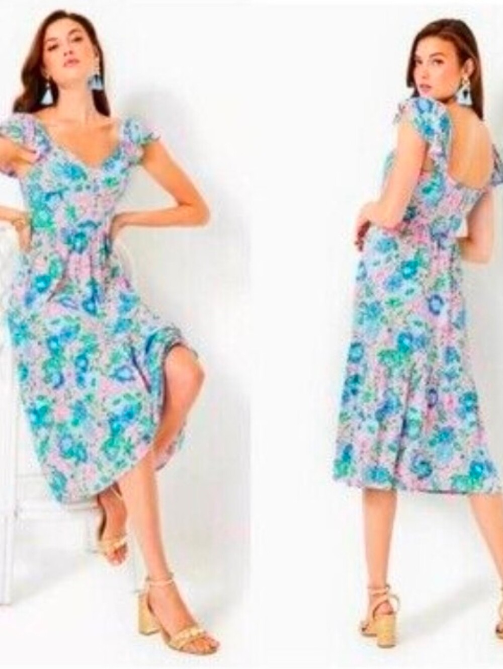Lilly Pulitzer Bayleigh Pink Floral V‑Neck Midi Dress